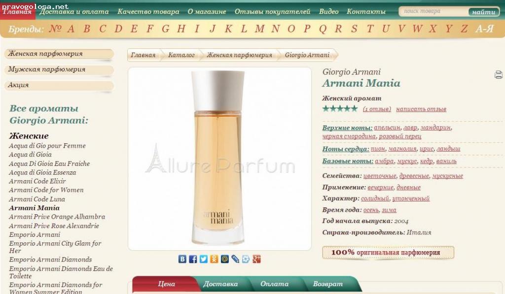 Отзыв на Интернет-магазин оригинальной парфюмерии AllureParfum.ru